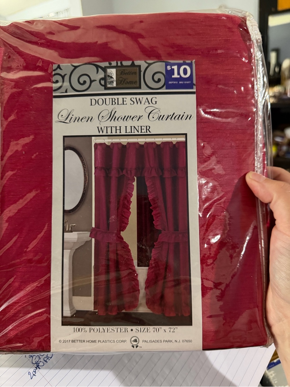 Better homes burgundy double liner shower curtain with liner